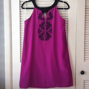 Magenta Mini Dress with Black Embroidery